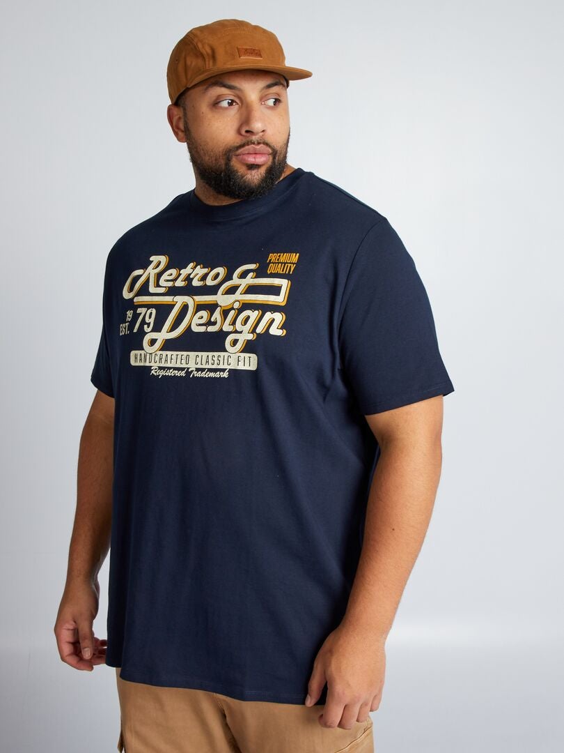 Jersey T-shirt met print op de voorkant - BLAUW