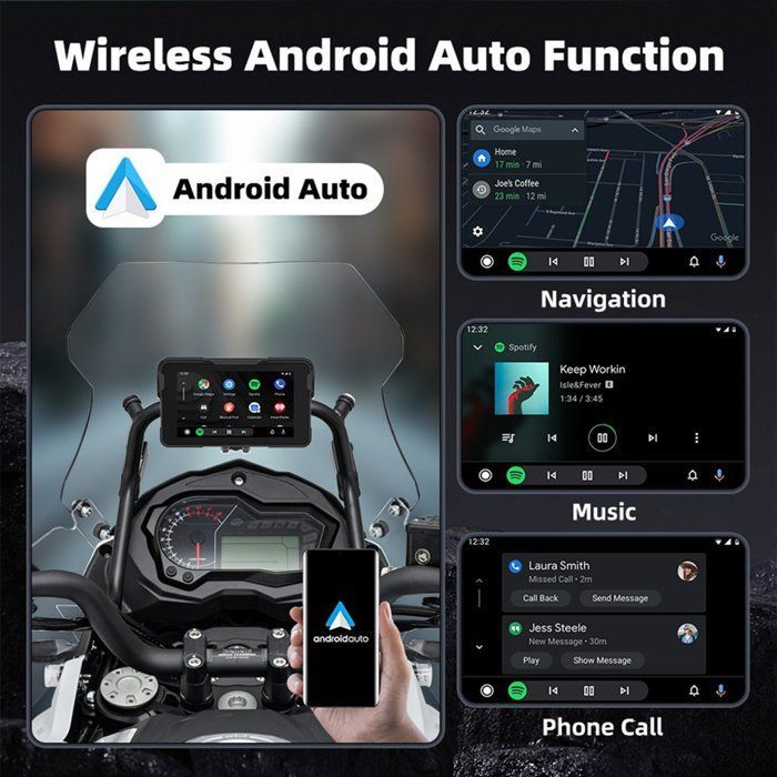 Pantalla de navegación digital portátil para motocicletas, 5.0 pulgadas, inalámbrica, CarPlay, Android Auto, para el tablero de la motocicleta