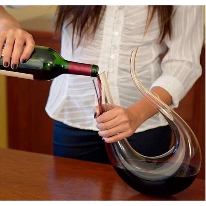 Carafe à vin en cristal soufflé à la main,, en forme de U, 1,5 l