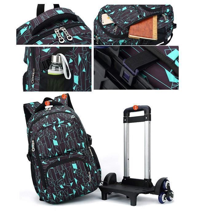 Rolling schoolbag - Nylon - Boy - 32x18x49cm - 3 front pockets - Unisex