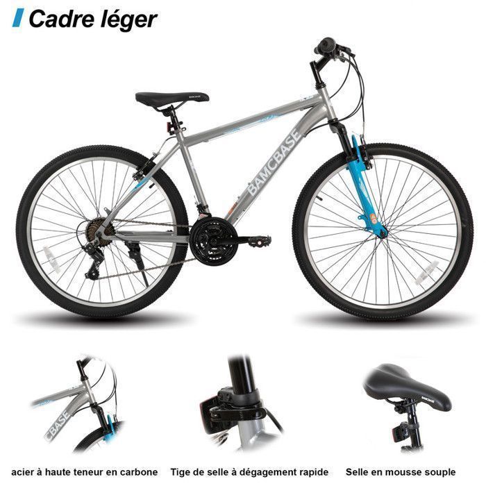 HILAND 26-inch mountainbike, 21 versnellingen voor dames en heren, frame van hoogwaardig staal, V-remmen, hardtail voor volwassenen, grijs