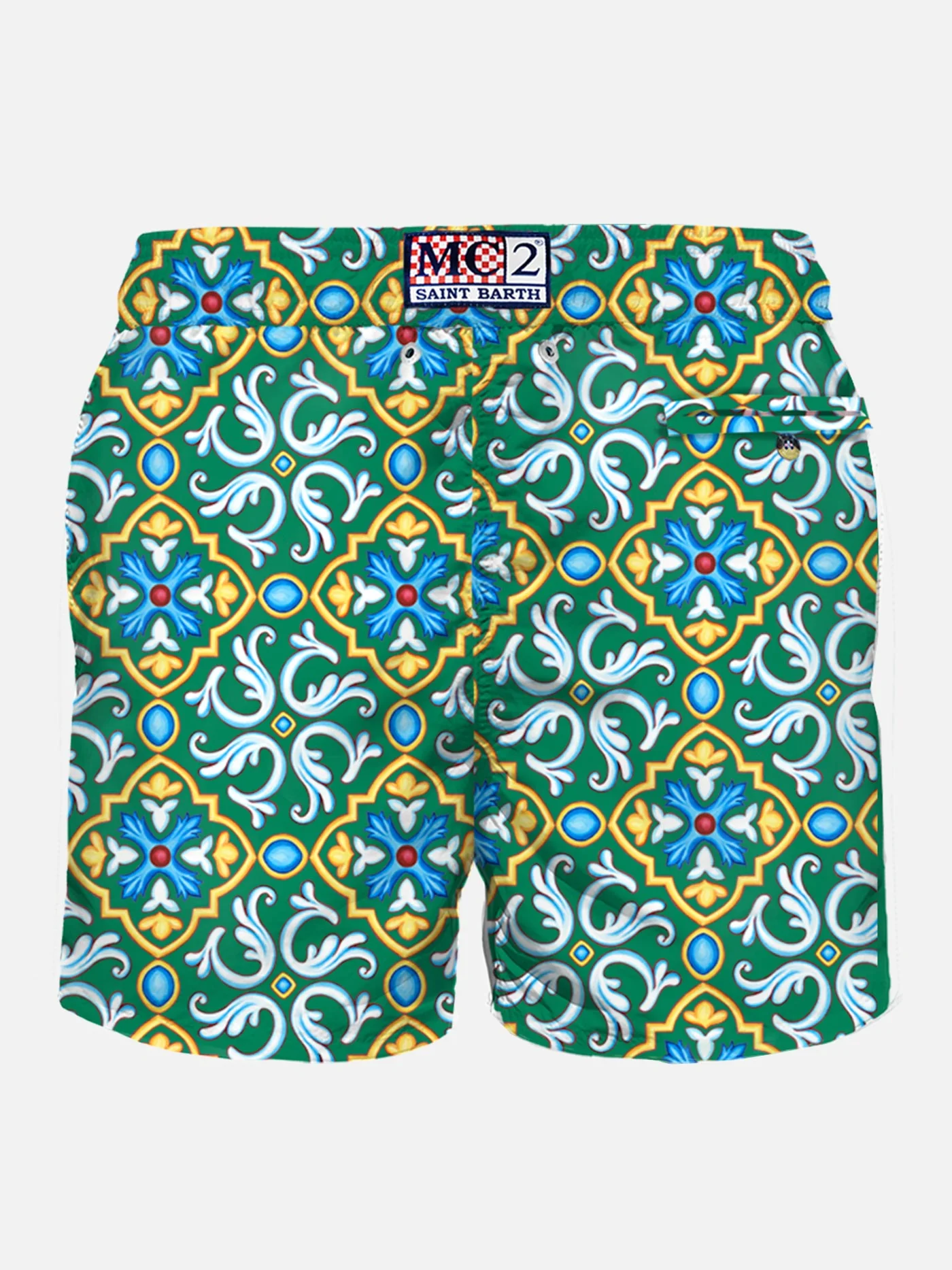 Costume da bagno da uomo in tessuto leggero con stampa maiolica