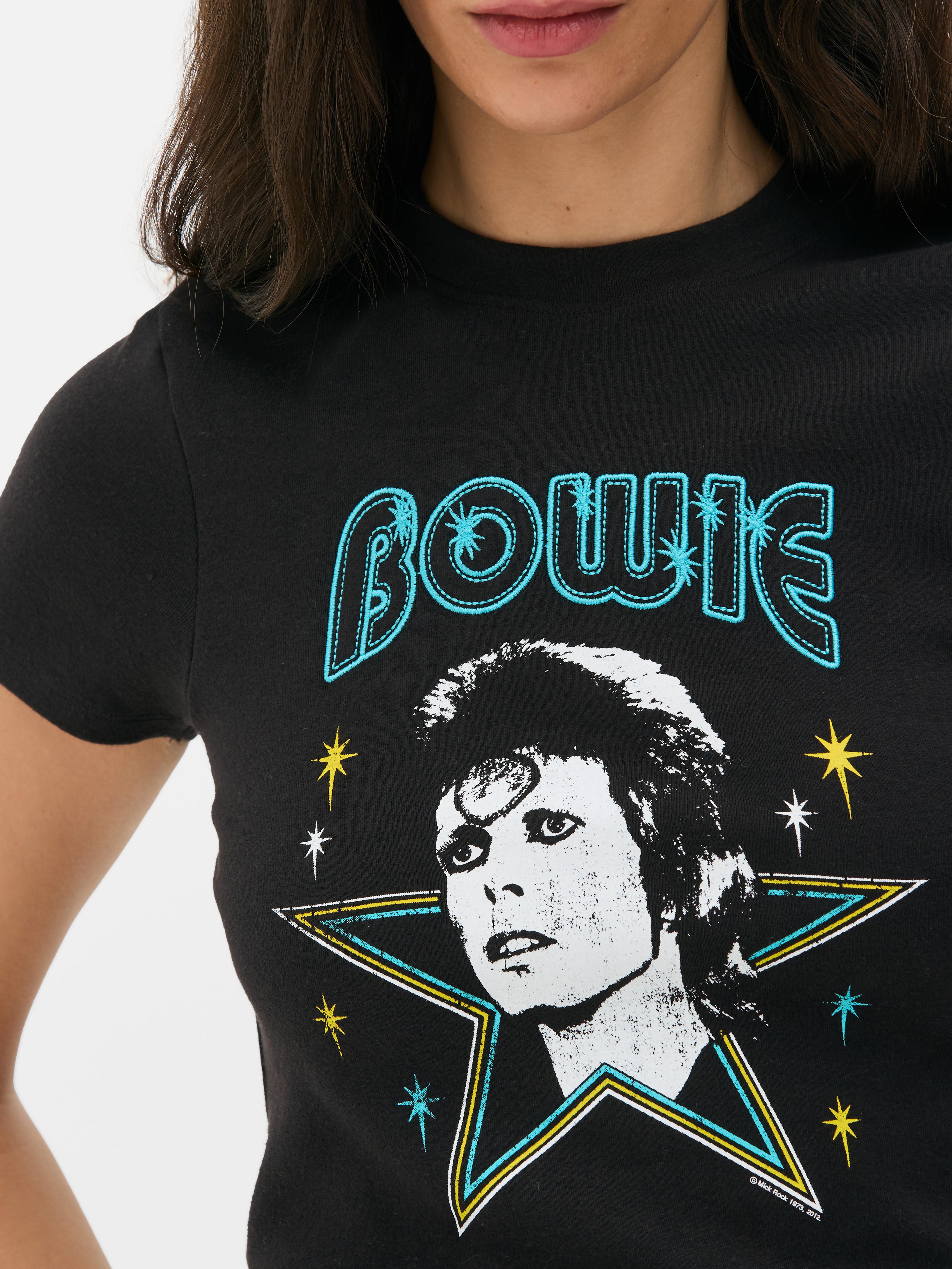 David Bowie Kurzarm-T-Shirt Ein Kurzarm-T-Shirt mit David Bowie-Motiv und Rundhalsausschnitt