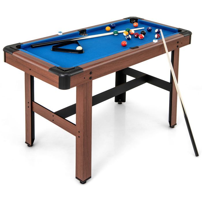 DREAMADE biljarttafel van 122 cm met complete set ballen, 2 keuen, krijt, borstel en driehoek, voor speelkamer, blauw