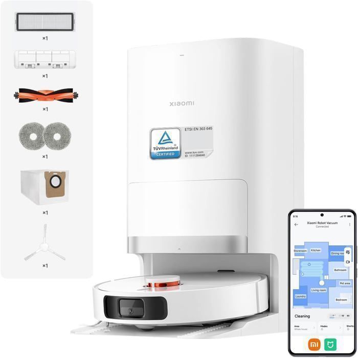 XIAOMI Robot Vacuum X20+, Station Tout-en-Un avec vidage, Lavage & séchage Auto, évitement d’Obstacles S-Cross™,  Mi Home.