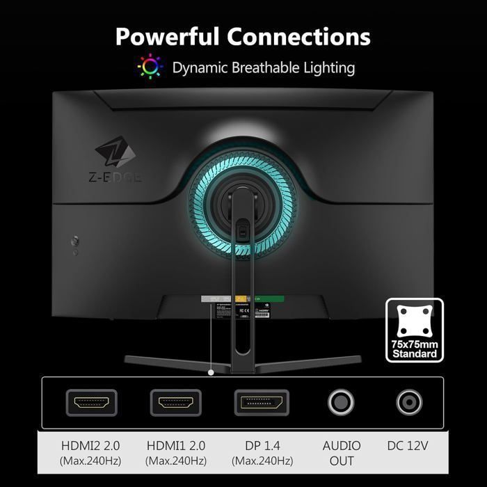 32-inch Z-Edge Gaming Monitor, Curved Computer Monitor, FHD 1080P 240Hz 1500R VA MPRT 1ms FreeSync