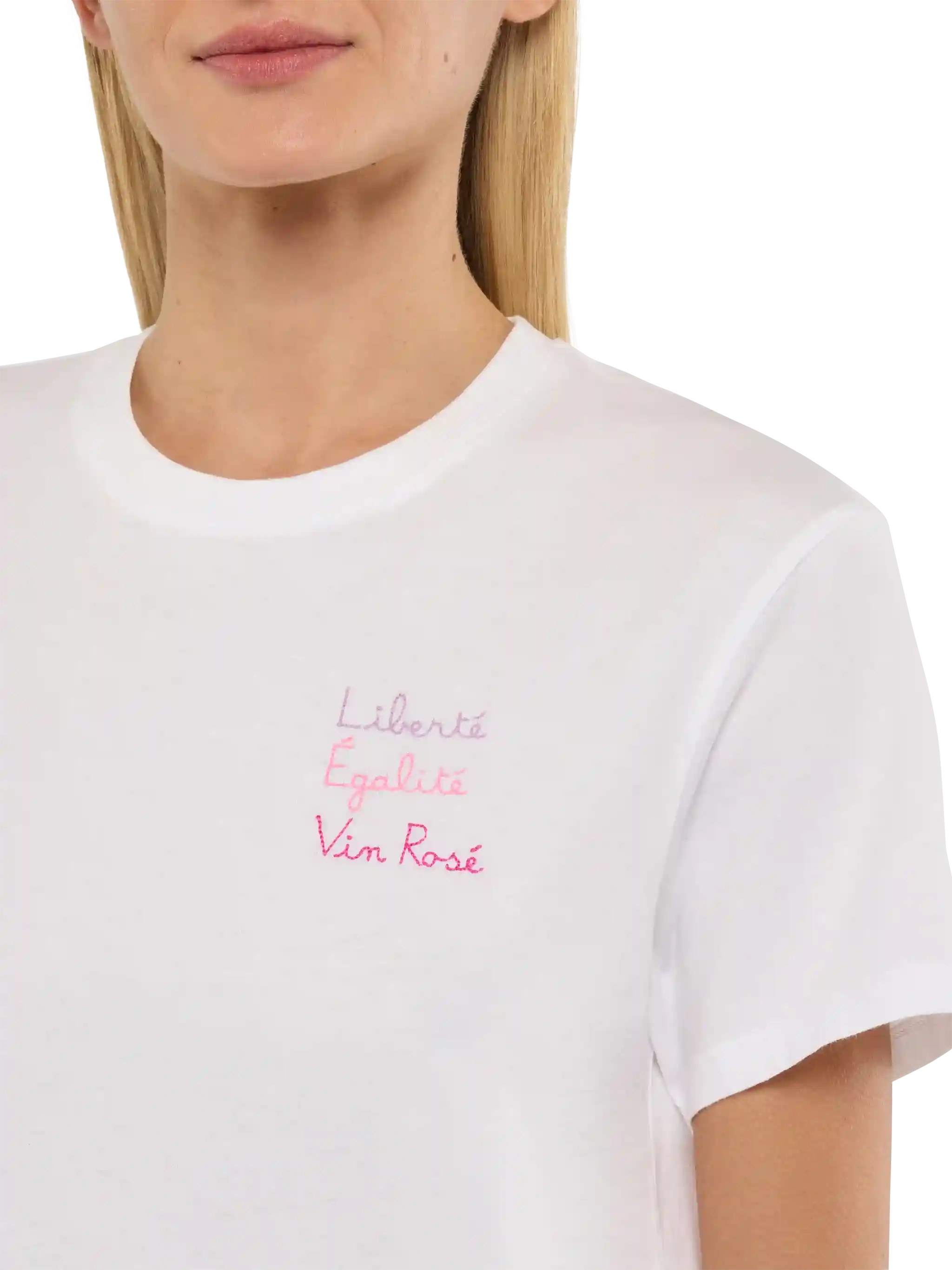 Katoenen T-shirt van Emilie met borduursel Liberté, Égalité, Vin Rosé