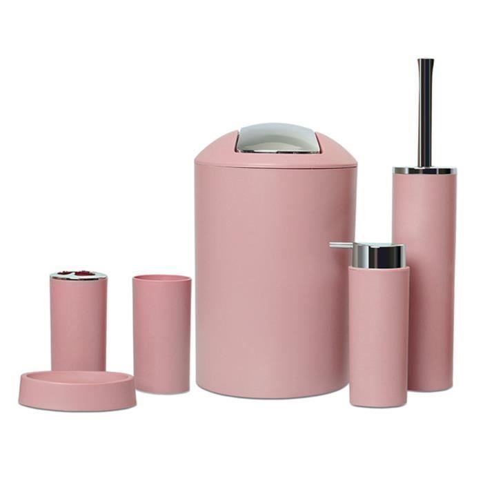 Bathroom accessory set - HOMYL - Pink - 6 pieces - Plastic