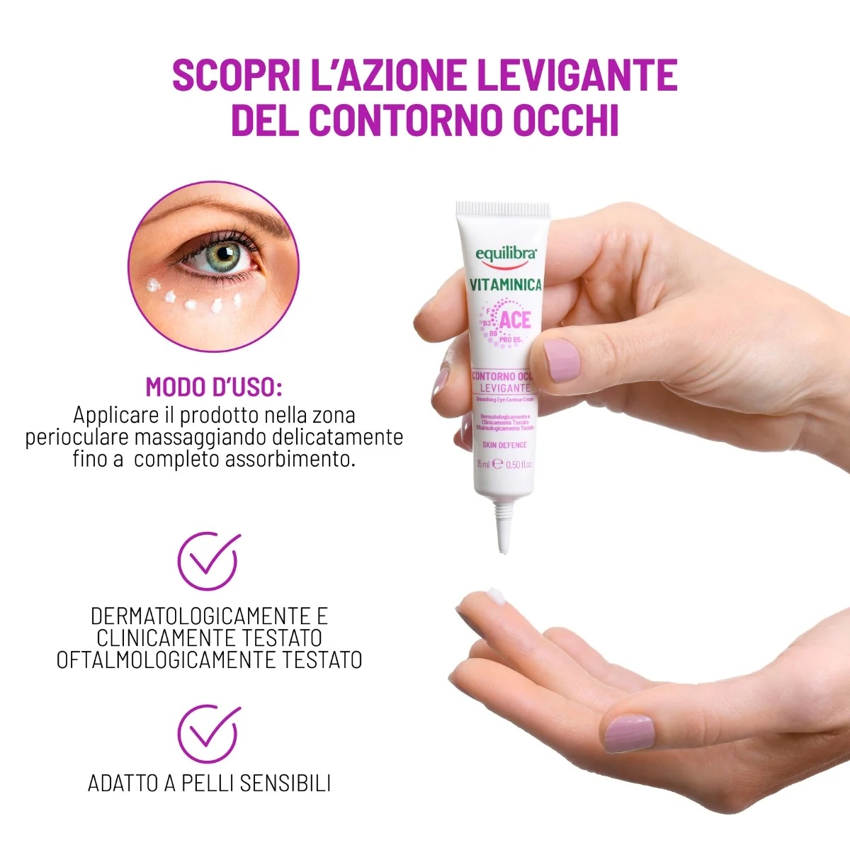 Equilibra Equilibra vitaminecrème voor gezicht en oogcontour 15 ml, gladmakend