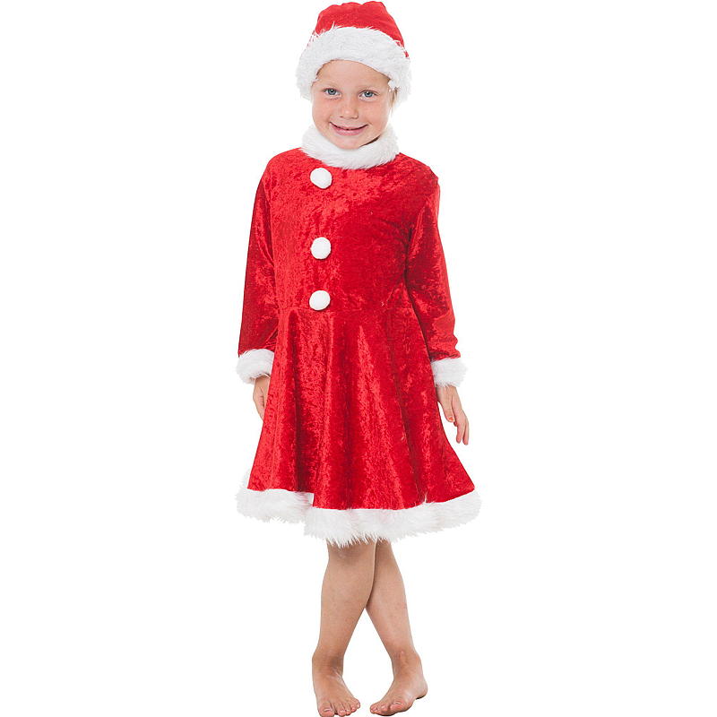 Vestido de Papá Noel para tallas 4/6, 6/8 y 8/10 años, con gorro.