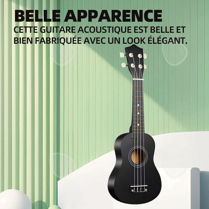 Ukelele acústico negro PASSIONOVA de 21 pulgadas para estudiantes principiantes con cuerdas de repuesto. Ukelele clásico para estudiantes y