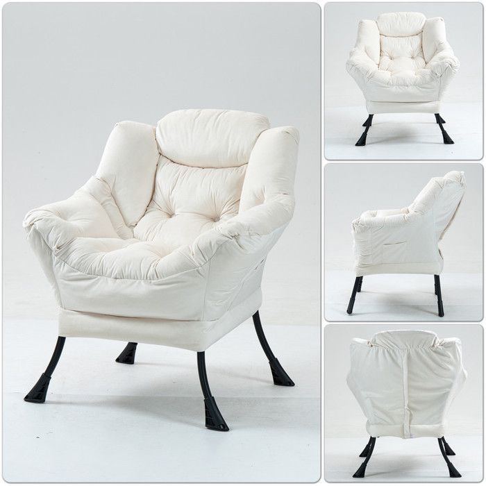 Fauteuil à bascule 75 x 80 x 85 cm, fauteuil à bascule en métal avec poches latérales, fauteuil d'allaitement minimaliste, blanc