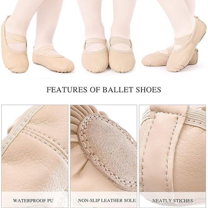 Women's/Girls' Soft PU Ballet Dance Shoes with Non-Slip Sole, Beige, EU Size 27, for Ballet, Yoga, and Dance