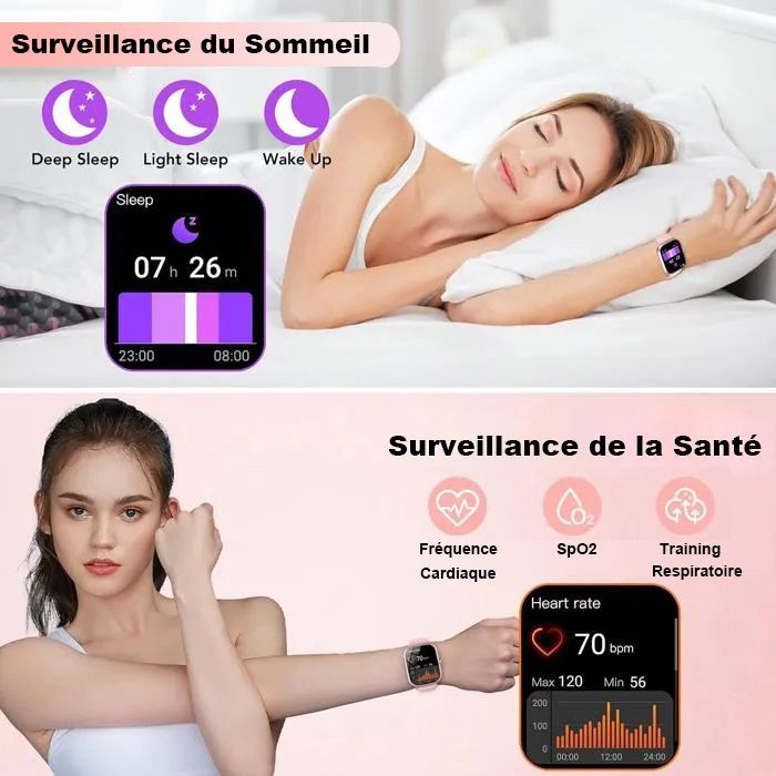 Blackview Montre connectée Femme avec Appels Bluetooth, 3 Bracelets, Gestion de la santé, Étanche 5M,Rose