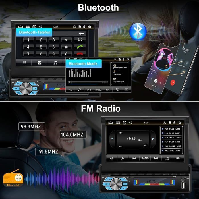 Autorradio 1 DIN con pantalla retráctil motorizada de 7