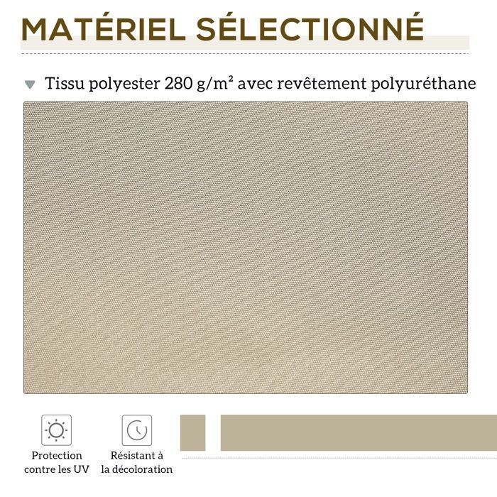 Tela de repuesto para toldo - Outsunny - cenefa de ondas suaves - poliéster de alta densidad 280 g/m² resistente a los rayos UV - 2,82 x 2,4 m - color crema