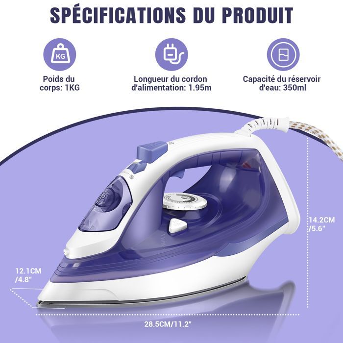 Steam generator iron, 350 ml water tank, 150 g steam boost, 40 g continuous steam, 1.95 m cord, 2400 W, blue