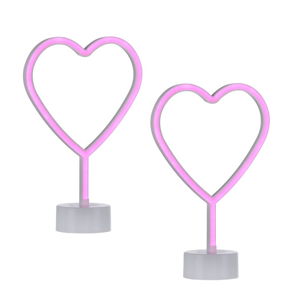Lampă de masă LED neon cu inimă, set de 2