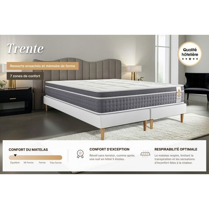 Base de cama doble Le Trente de 180 x 200 cm, color gris.