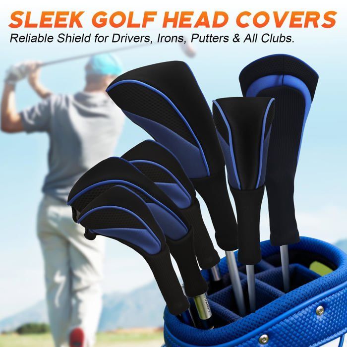Fundas para palos de golf para maderas de calle, driver e híbrido, con etiquetas numeradas intercambiables y collar de malla largo,