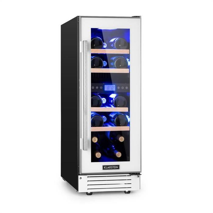 Klarstein Vinovilla 17 Dual-Zone Refrigerated Wine Cooler, 53 Liters / 17 Bottles - 4 Wooden Shelves - White