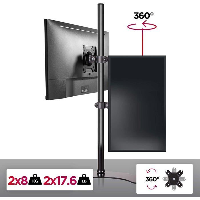 Duronic DM15D2V2 Bras pour 2 moniteurs d'ordinateur sur socle | Support double d'écran PC articulé ergonomique pour bureau | VESA