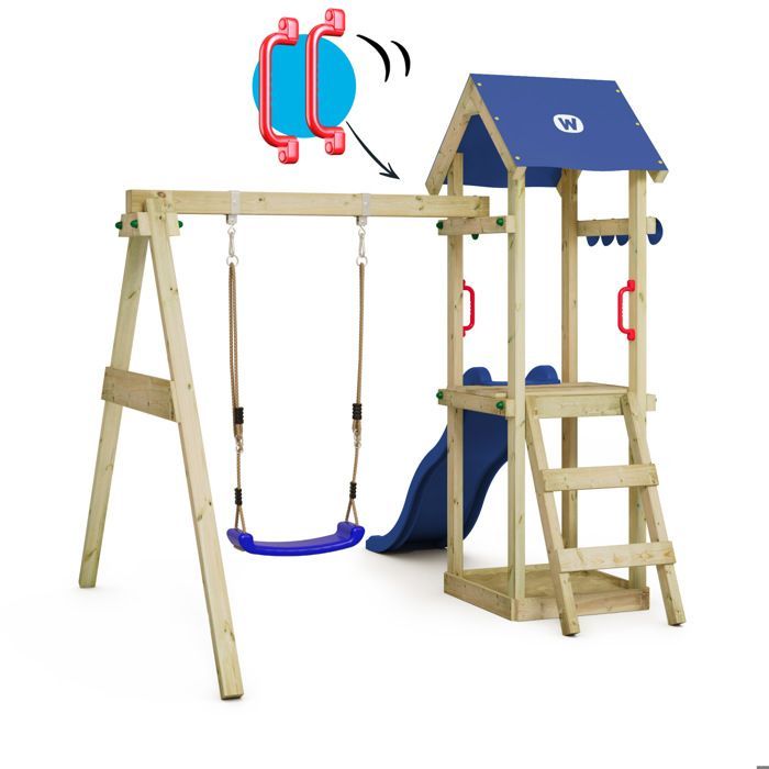 WICKEY TinyWave Spielturm für Kleinkinder mit Schaukel und Rutsche, 175 cm, Blau – 10 Jahre Garantie*