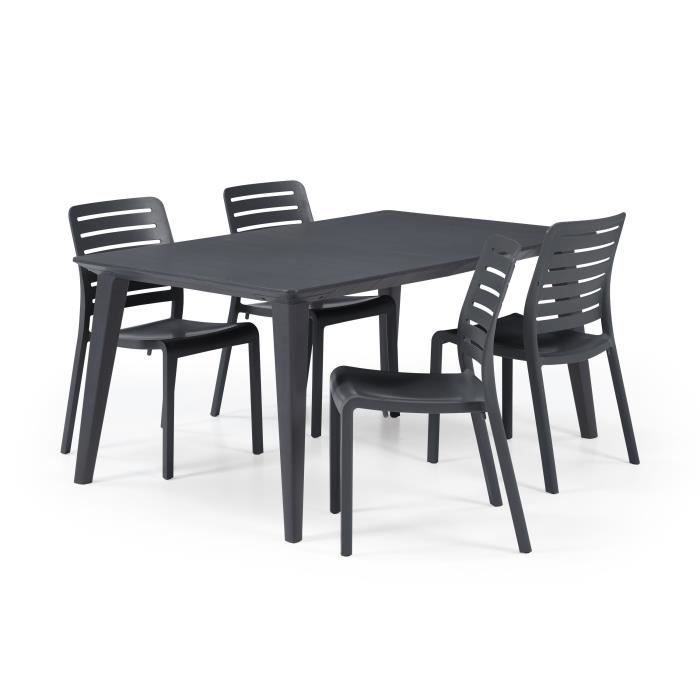 Mesa de jardín rectangular de 160 cm, color gris grafito, resina, para 6 personas, modelo Lima, Allibert by KETER.