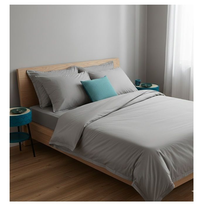 Sábana plana - EDEN - Contemporánea - 240 x 290 cm - 100 % algodón - Gris