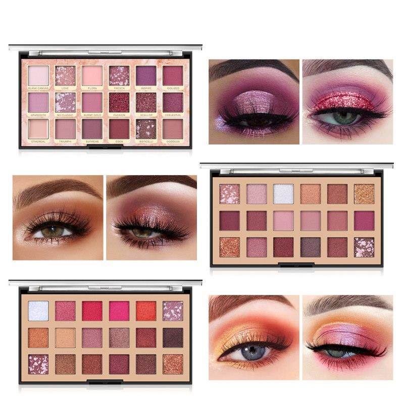 Palette de fards à paupières mats et scintillants, 18 couleurs, pigments chromés, teinte nude, longue tenue.