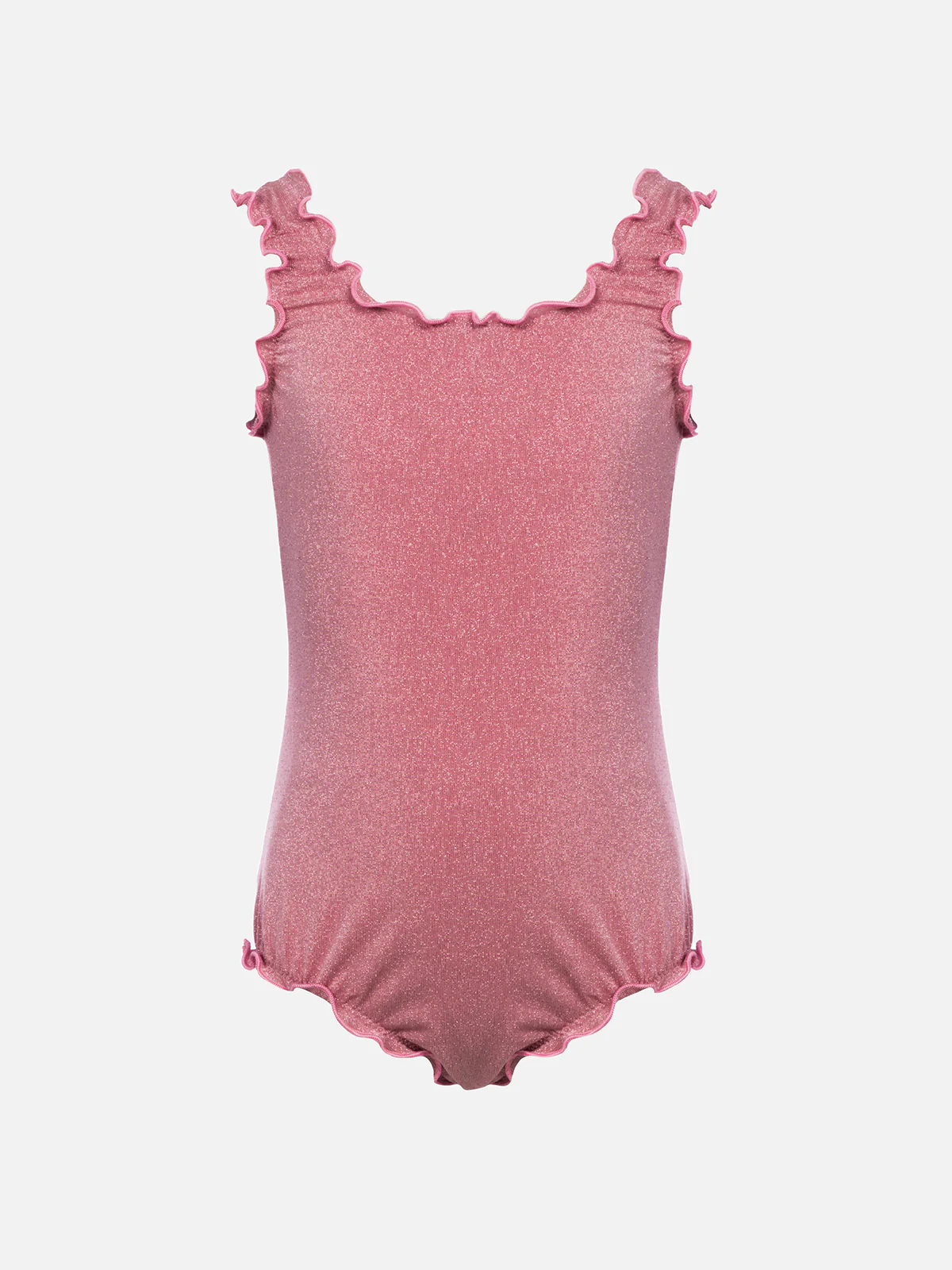Clio lurex badpak voor meisjes met contrasterende ruches.