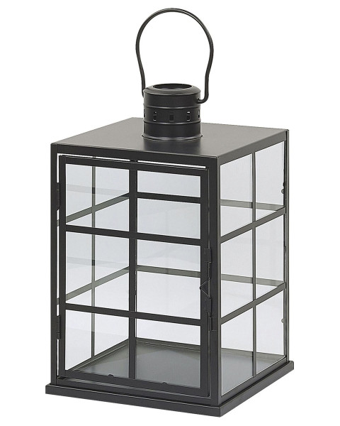 Lampion świecznik metal szkło czarny