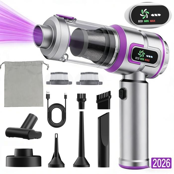 Aspirateur à Main 4-en-1 20000Pa – Écran Intelligent, Charge Type-C & Filtre HEPA – Aspirateur Portable pour Voiture,Maison,Animaux