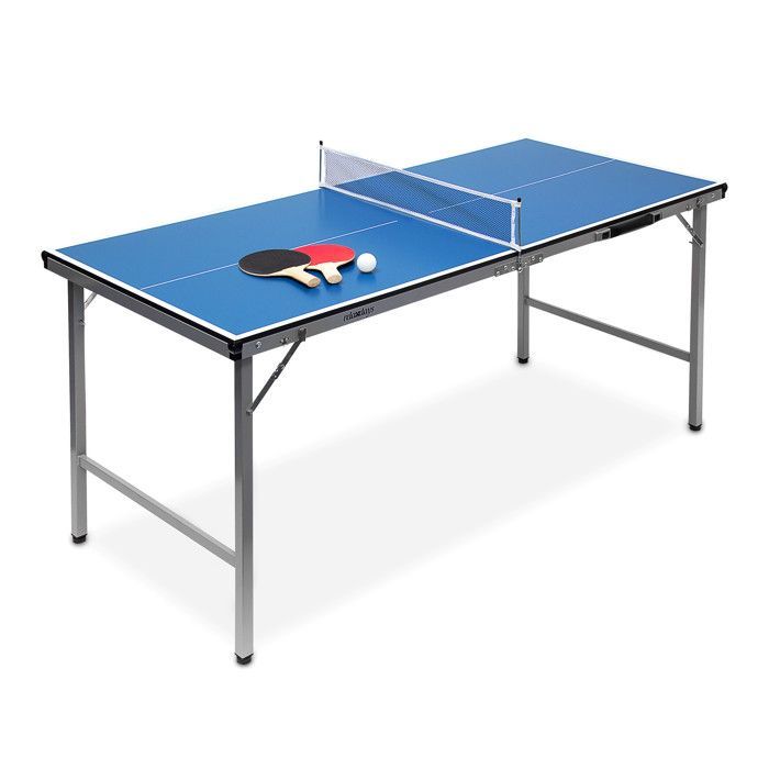 Tavolo da ping-pong midi (150 x 67 x 71 cm), set da 3 pezzi per uso interno/esterno, comprensivo di palline, 2 racchette e rete, colore blu.