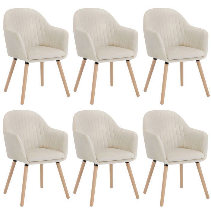 Sillas WOLTU – Estilo contemporáneo, terciopelo y madera, color crema (Juego de 6)
