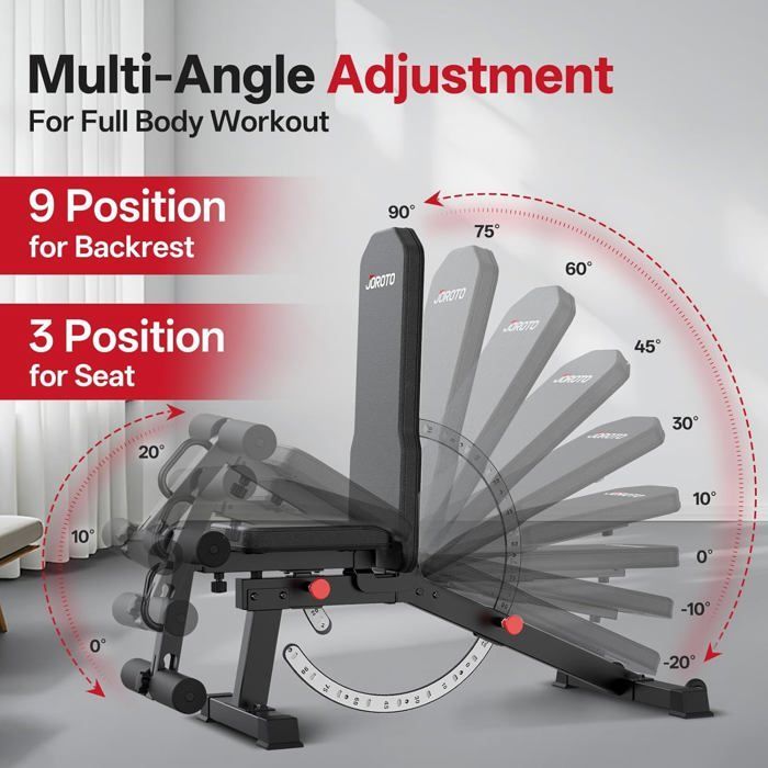 Banc de musculation - JOROTO - PASYOU PA180 - Multi-positions 4 en 1 - Repose-jambes réglable - Capacité 800 kg