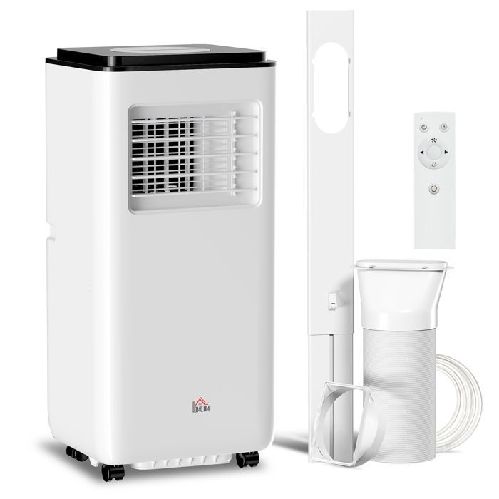 Aire acondicionado portátil - HOMCOM - 7000 BTU - Refrigeración, deshumidificación, ventilador, modo nocturno automático - ABS - 33x28x70,4cm - Blanco