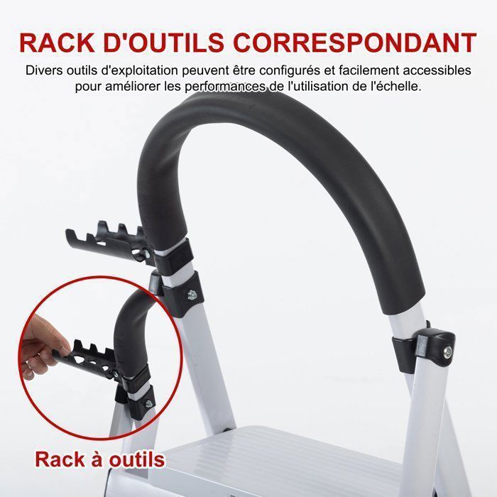 Seven Comfort-Escabeau 4 marches(Seul)-Pliant-Stabilité et sécurité optimales-chargé 150KG-En Acier-Blanc