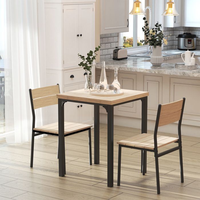 HOMCOM - ensemble table à manger et chaises - MDF - 60x60x76cm - Noir, Bois de chêne clair