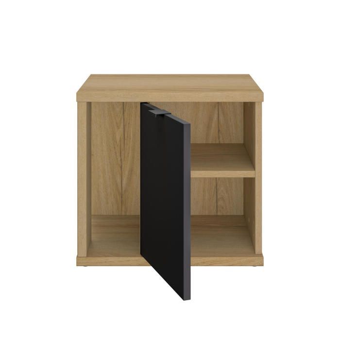 Chevet 1 porte noir mat avec étagère effet bois
