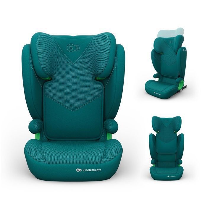 Seggiolino auto Kinderkraft JUNIOR FIX 2 PLUS 100-150 cm, seggiolino convertibile ISOFIX con protezione dagli impatti laterali e poggiatesta regolabile, verde