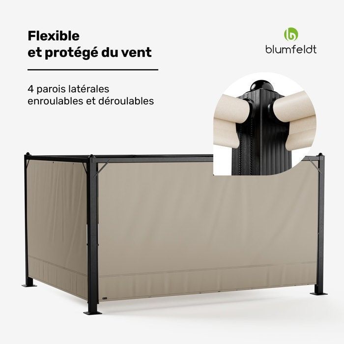 Blumfeldt Pantheon Cortina Pergola 3x4m Padiglione estensibile resistente alle intemperie Facile da montare Antracite/Beige