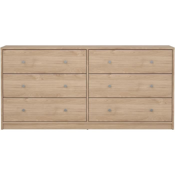 Commode OREGON 6 Tiroirs - Décor chêne - L 143 x P 30 x H 68 cm