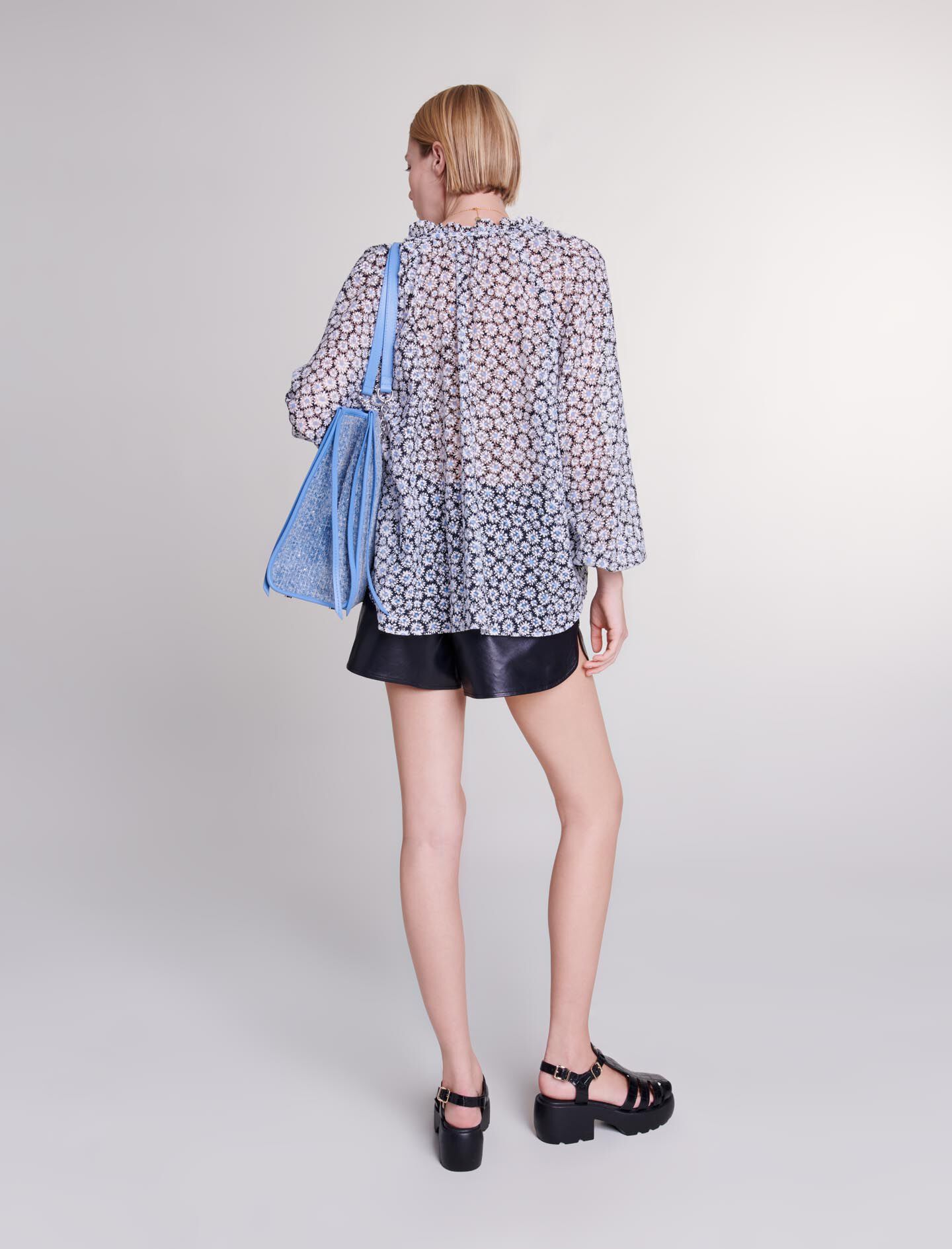 Blouse met bloemenprint-Imprimé marguerite bleu