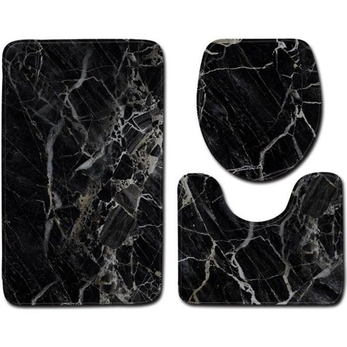 Alfombrilla de baño - 50x80cm - Mármol negro - 3 piezas - Moderna