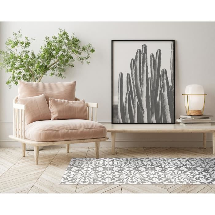 Vinylteppich Panorama Geometrisches Zementfliesenmuster Grau 120x160 cm - Teppich für Küche, Büro und Wohnzimmer aus PVC