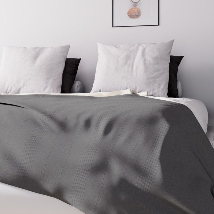 Bedspread - Soleil d'Ocre - Adèle - 240x220 cm - 70% cotton - Grey - Fine stripes
