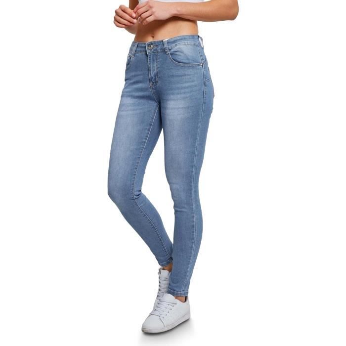 Pantalones vaqueros de mujer - X-MAX - Corte ajustado - Cintura alta - Azul - 5 bolsillos