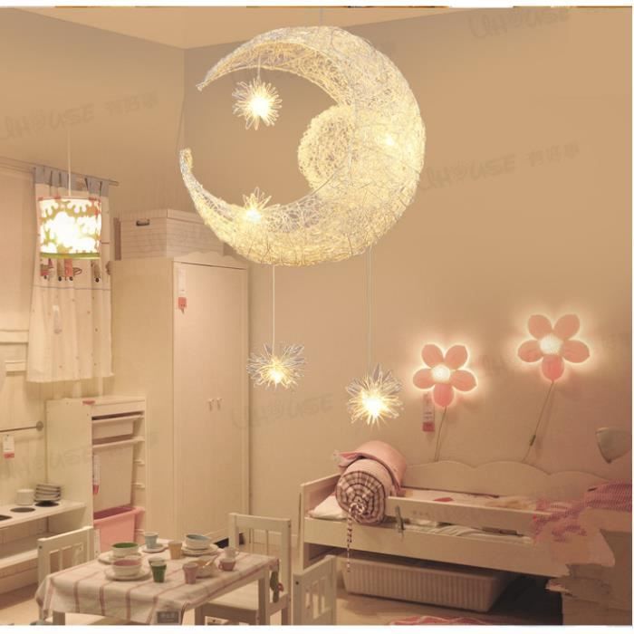 Suspension Lustre Décorative Lune Etoile en Aluminium pour Enfant - IHOME&ILIFE® - Moderne - 32*37cm - 40W - E27