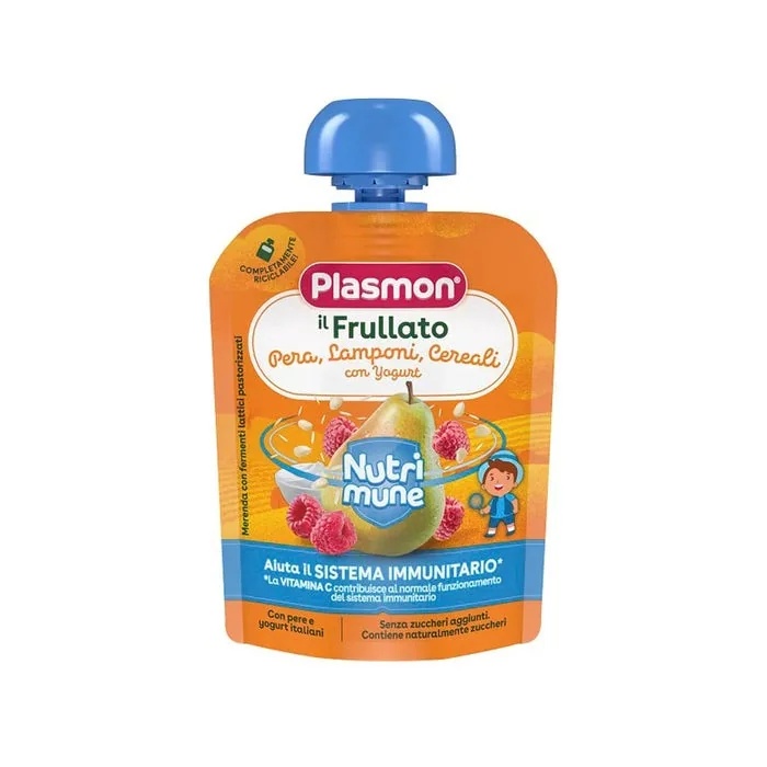 PLASMON Nutrimune Smoothies - Peer, Framboos en Granen 85 g Babyvoeding